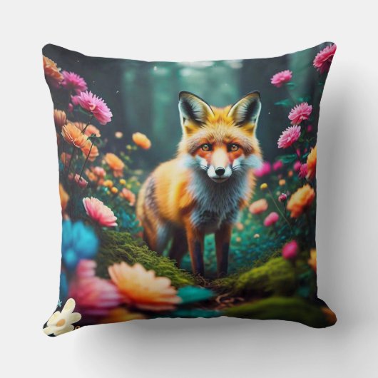 "Floral Fantasy with Fox" Kussen (Achterkant)