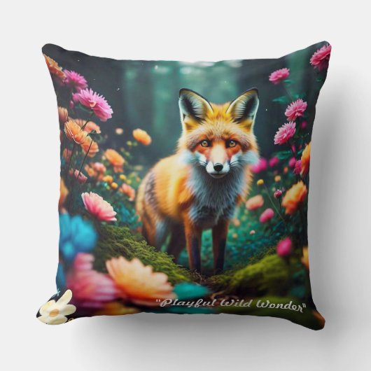 "Floral Fantasy with Fox" Kussen (Voorkant)