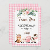 Floral Farm Animals Baby shower Dank u kaart (Voorkant / Achterkant)