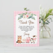 Floral Farm Animals Baby shower Dank u kaart (Staand voorkant)