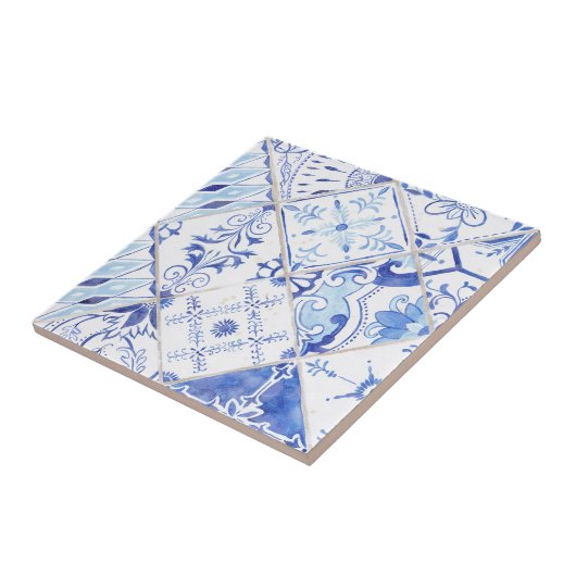 Floral Farmhouse Blue White  Kitchen Tegeltje (Zijkant)