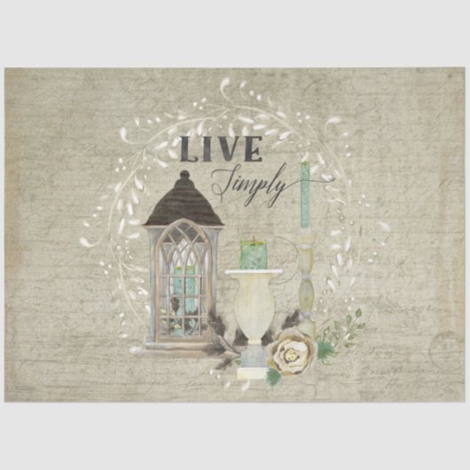 Floral Farmhouse Lantern Ephemera Wood Decoupage Tissuepapier (Voorkant)