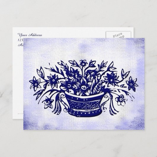 Floral Faux Canvas Briefkaart (Voorkant / Achterkant)