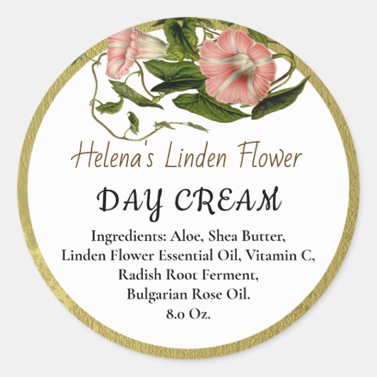 Floral Faux Gold Beauty Cream Business Ronde Sticker (Voorkant)