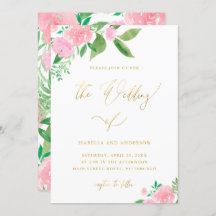 Floral Faux Gold Calligraphy Wedding