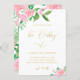  Floral Faux Gold Calligraphy Wedding Kaart