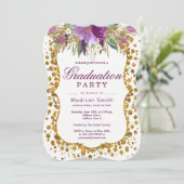 Floral Faux Gold Glitter Confetti Graduation Party Kaart (Staand voorkant)
