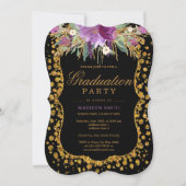 Floral Faux Gold Sparkle Confetti Afstudeerfeest Kaart (Voorkant)