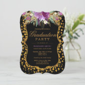 Floral Faux Gold Sparkle Confetti Afstudeerfeest Kaart (Staand voorkant)