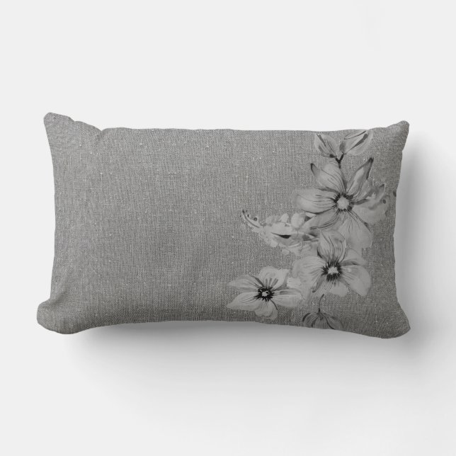 Floral Faux Linnen textuur grijs monochromatisch Kussen (Voorkant)