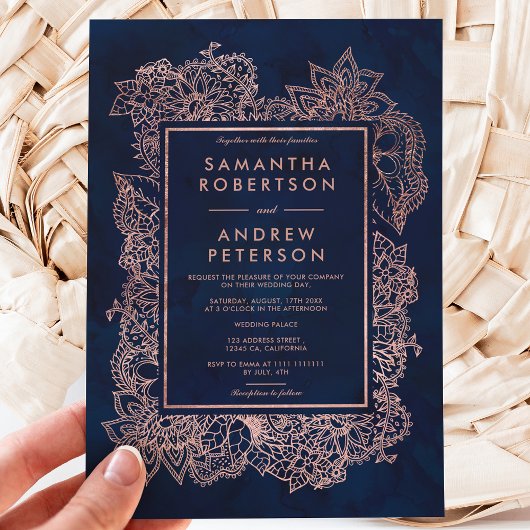 Floral faux roos goudmarinevertrouwde waterverf kaart