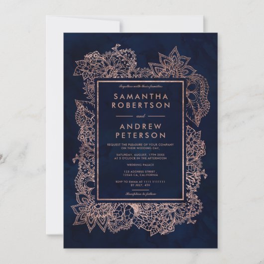 Floral faux roos goudmarinevertrouwde waterverf kaart (Voorkant)