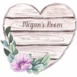 Floral Faux Wood Heart Child's Room aanpassen Sticker