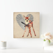 Floral Fawn Clock Vierkante Klok (Huis)