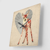 Floral Fawn Clock Vierkante Klok (Hoek)