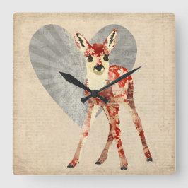 Floral Fawn Clock Vierkante Klok