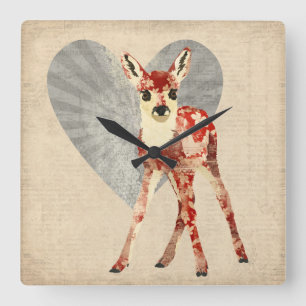 Floral Fawn Clock Vierkante Klok