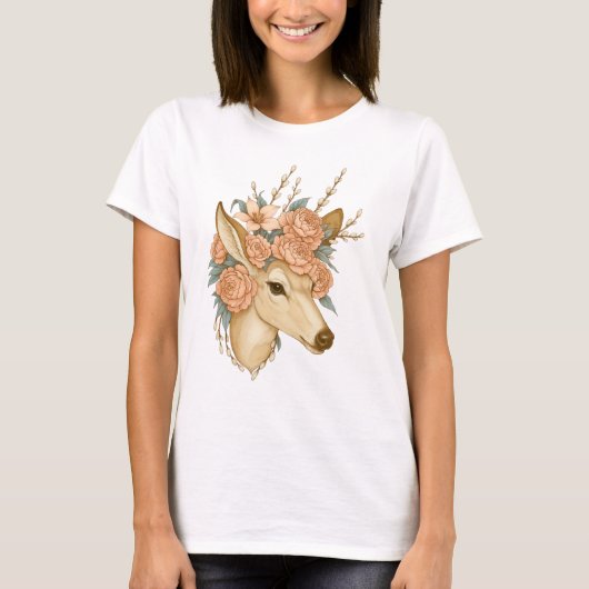 Floral Fawn – De zachte geest van Natuur T-shirt (Voorkant)