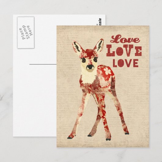 Floral Fawn Love Briefkaart (Voorkant / Achterkant)