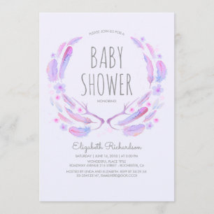 Floral Feather Antlers Woodland Boho Baby shower Kaart