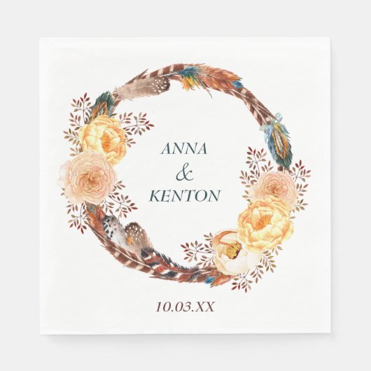 Floral Feather Wreath Wedding Servet (Voorkant)