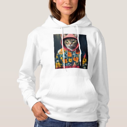 Floral Feline Elegance Hoodie (Voorkant)