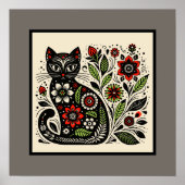 Floral Feline Folk Art Poster (Voorkant)