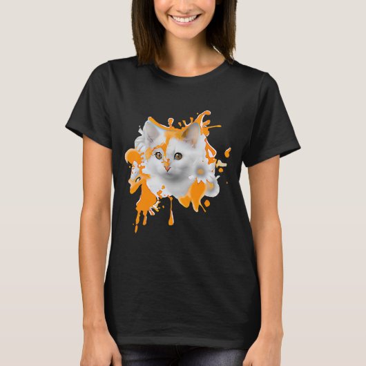 Floral Feline Schattig Kat met ventilatoras T-shirt (Voorkant)