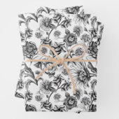 Floral Felines (b&w) Inpakpapier Vel (In situ)