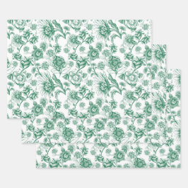 Floral felines (groen) inpakpapier vel