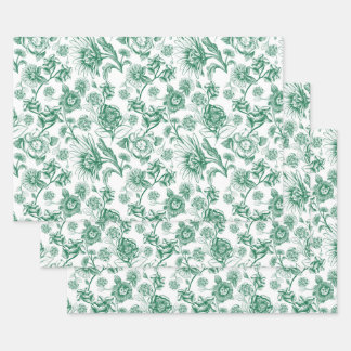 Floral felines (groen) inpakpapier vel