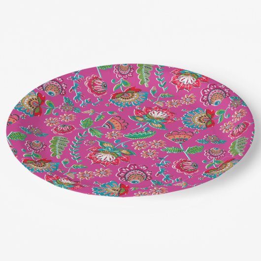 Floral felroze folk Mexicaanse boho bruiloft Papieren Bordje (Gekanteld)