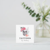 Floral Feminine Skull Girly Tattoo Artist Modern Vierkante Visitekaartje (Staand voorkant)