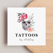 Floral Feminine Skull Girly Tattoo Artist Modern Vierkante Visitekaartje