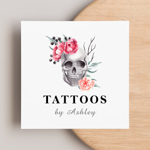 Floral Feminine Skull Girly Tattoo Artist Modern Vierkante Visitekaartje