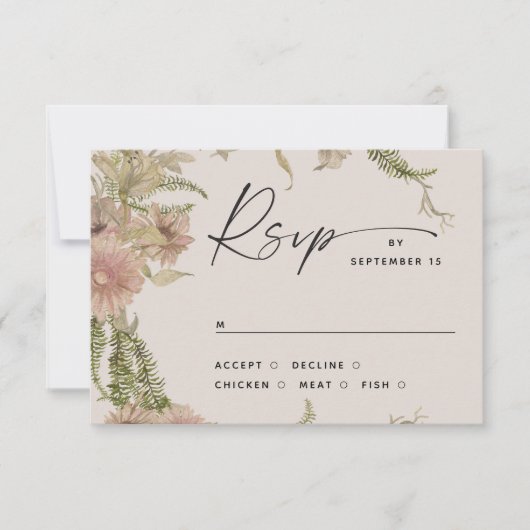 Floral & Fern Wedding Insert. warm botanisch ivoor RSVP Kaartje (Voorkant)