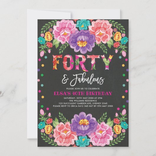 Floral Fiesta 40th Birthday & Fabulous Woman Kaart (Voorkant)