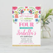 Floral Fiesta 4th Birthday Invitation Kaart (Staand voorkant)