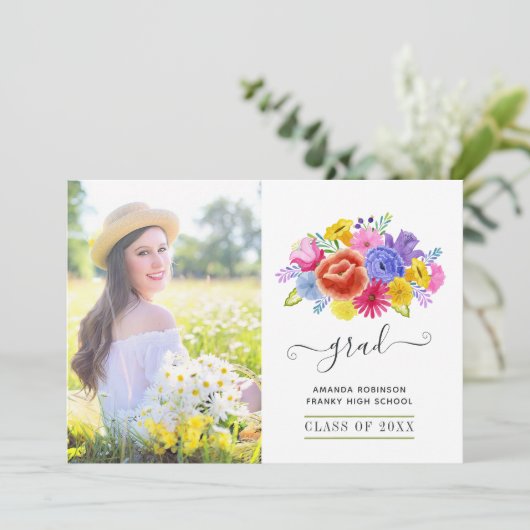 Floral Fiesta Afstuderen Foto Aankondiging (Staand voorkant)