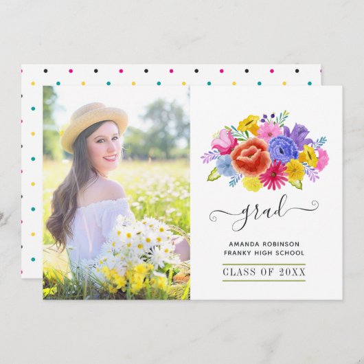 Floral Fiesta Afstuderen Foto Aankondiging (Voorkant / Achterkant)