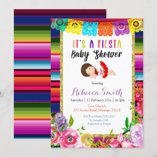 Floral Fiesta Baby shower Festive Invitation Girl Kaart
