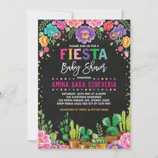 Floral Fiesta Baby shower Mexican Flowers Invite Kaart (Voorkant)