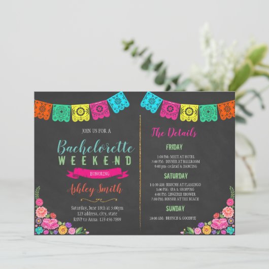 Floral fiesta bachelorette Urnaire uitnodiging (Staand voorkant)