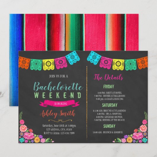 Floral fiesta bachelorette Urnaire uitnodiging (Voorkant / Achterkant)