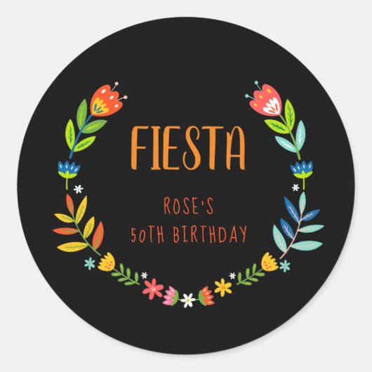 Floral Fiesta Birthday Ronde Sticker (Voorkant)