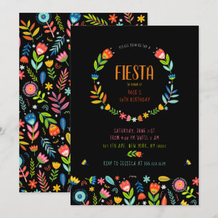 Floral Fiesta Birthday-uitnodigingen Kaart