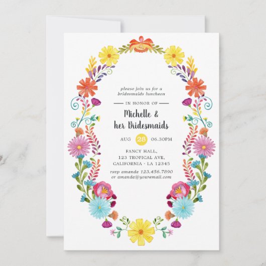 Floral Fiesta Bridesmaids Luncheon Kaart (Voorkant)