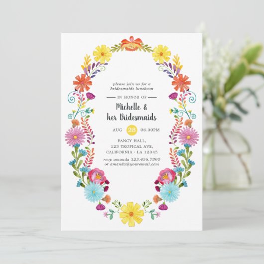 Floral Fiesta Bridesmaids Luncheon Kaart (Staand voorkant)