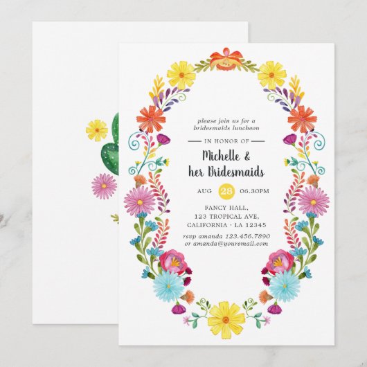 Floral Fiesta Bridesmaids Luncheon Kaart (Voorkant / Achterkant)