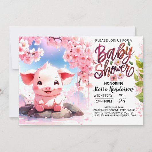 Floral Fiesta Piglet's Roze Boerderij Baby shower Kaart (Voorkant)